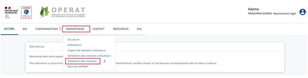 Screenshot du site Operat pour valider des mandats