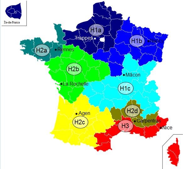 Répartition des zones climatiques en France
