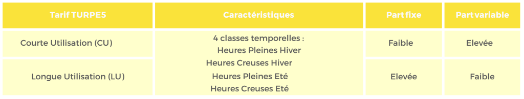 2 options tarifaires ou versions possibles pour les sites en BT avec une puissance > 36 kVA (tarifs jaunes)